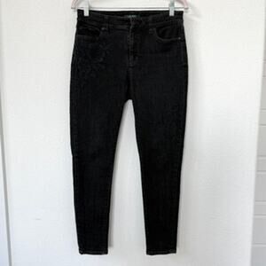 Lauren Ralph Lauren Floral Embroidered Black Jeans 6P Petite Slim Fit